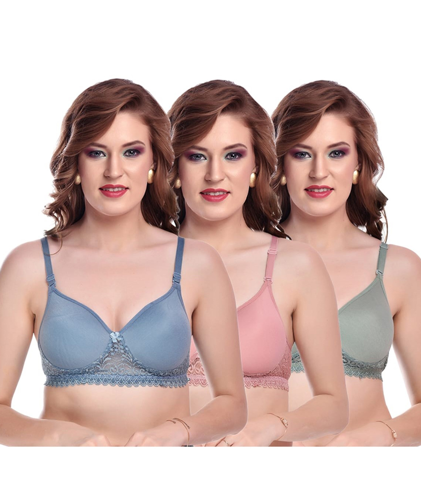 Pack of 3 Cotton Blend Lightly Padded Bralette Bra